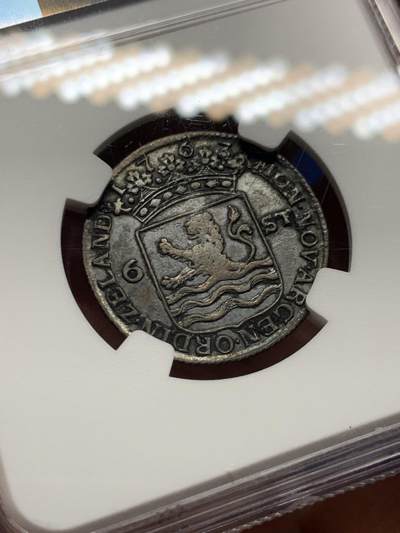 《竞宝斋》第410场 周日，周一，2场连拍 （全场包邮） NGC XF 1763 荷兰 泽兰省 6S 银币 重口味老包浆