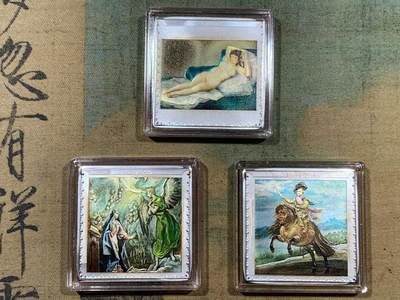 《竞宝斋》第410场 周日，周一，2场连拍 （全场包邮） 西班牙2019年名画戈雅格列柯委拉斯凯兹银币3枚套装 盒证齐全!