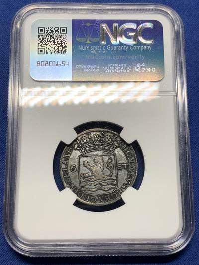《竞宝斋》第410场 周日，周一，2场连拍 （全场包邮） NGC XF 1763 荷兰 泽兰省 6S 银币 重口味老包浆