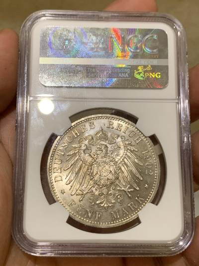 《竞宝斋》第410场 周日，周一，2场连拍 （全场包邮） 亚军分 NGC MS64 德国1902年威廉二世5马克大银币 经典品种 上BU很难