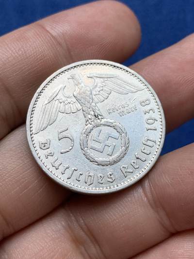 《竞宝斋》第410场 周日，周一，2场连拍 （全场包邮） 德国1938年兴登堡5马克银币