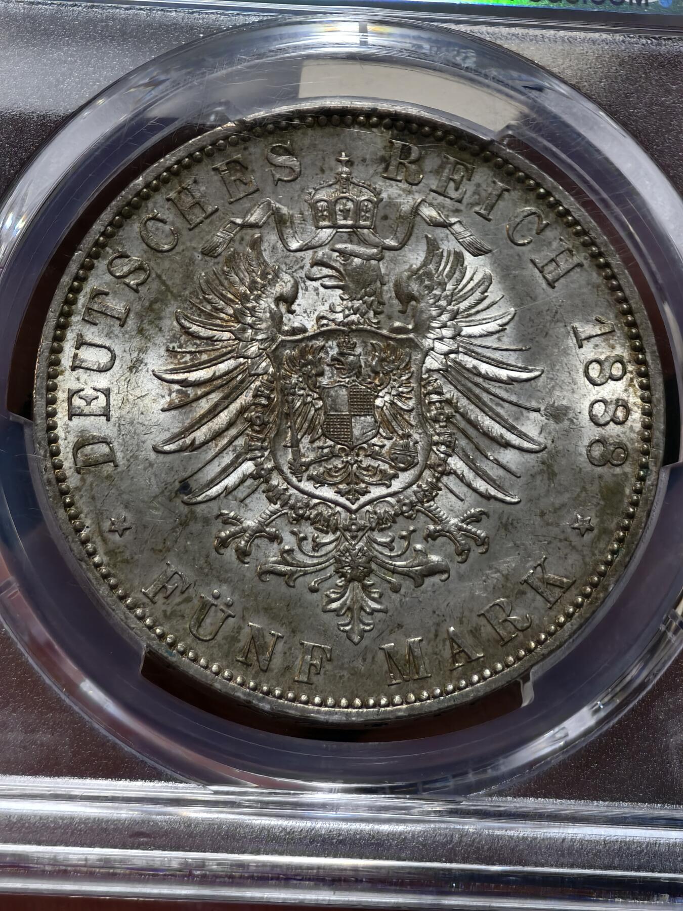 PCGS-MS63德国1888年三皇5马克银币
