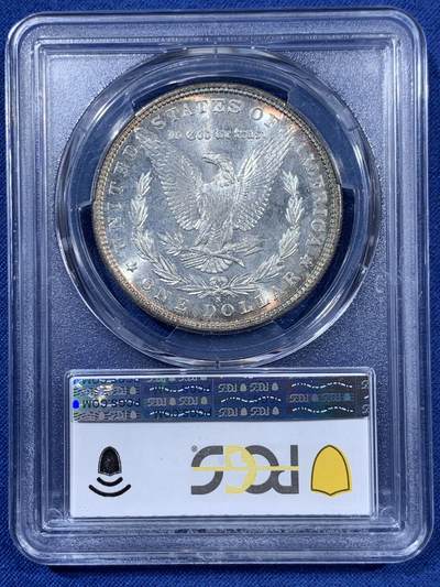 《竞宝斋》第410场 周日，周一，2场连拍 （全场包邮） PCGS MS64 摩根 1881-s 正反面皆有月牙形彩虹包浆 币面几乎无伤明显低评