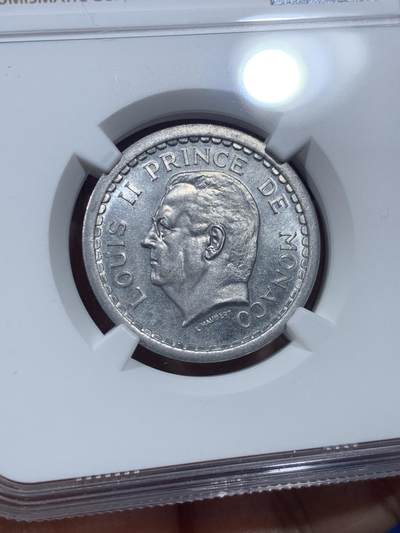 《竞宝斋》第410场 周日，周一，2场连拍 （全场包邮） NGC MS65 摩纳哥1943年2法郎铝币 超高分 非常少见的一版 市面上大多都是流通品 好品国外很贵 一步到位 可藏