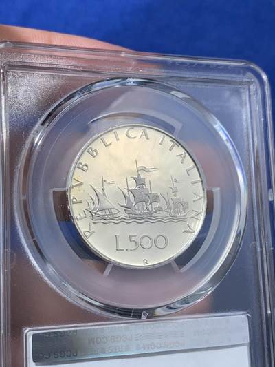 《竞宝斋》第410场 周日，周一，2场连拍 （全场包邮） 亚军分 PCGS PR68DCAM 1985年 意大利 500里拉 精制银币 霜光十足