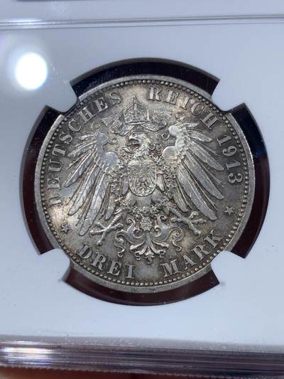 《竞宝斋》第410场 周日，周一，2场连拍 （全场包邮） NGC UNCD 德国1913普鲁士威廉三世军装3马克银币