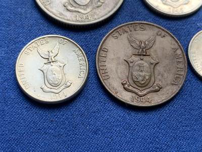 《竞宝斋》第410场 周日，周一，2场连拍 （全场包邮） 五枚一组 美属菲律宾1937-1945年 含3枚银币