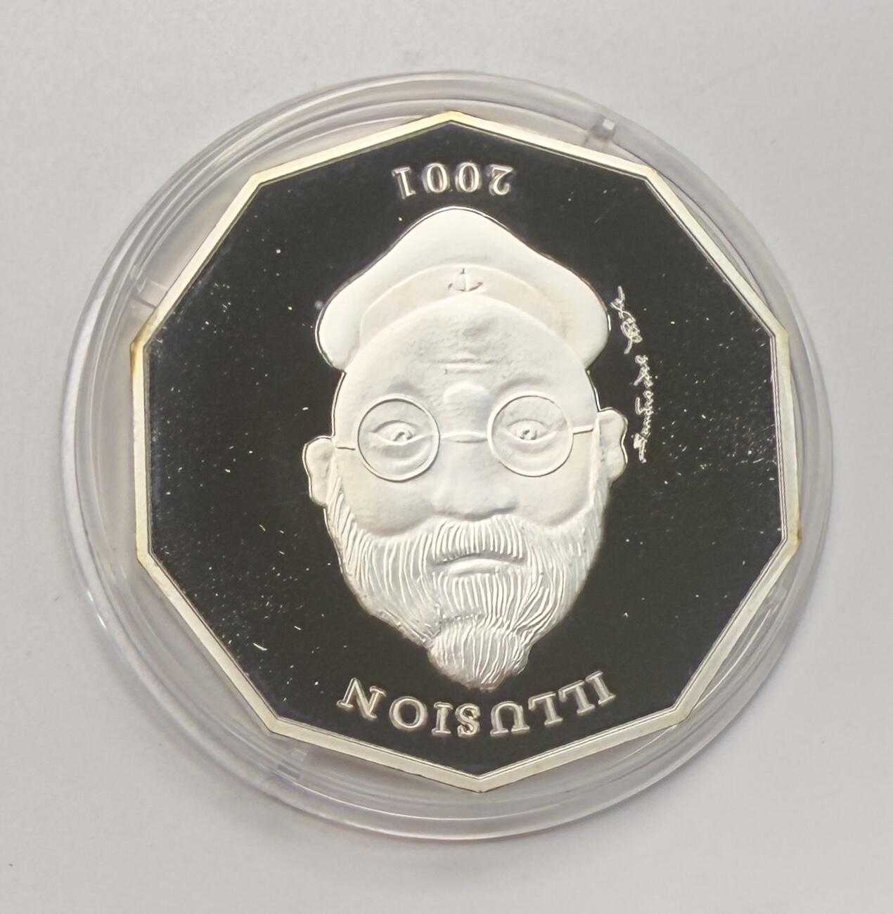 S&S Numismatic世界钱币-拍卖 第113期  利比里亚2001年 幻觉 10元精制纪念银币 盒证齐全 独特的设计旋转币面呈现老爷爷和老奶奶