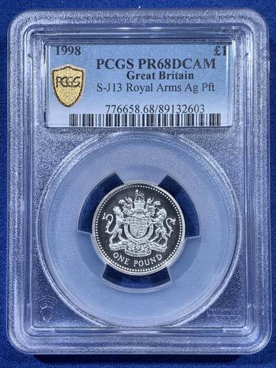 《竞宝斋》第410场 周日，周一，2场连拍 （全场包邮） - PCGS PR68DCAM 英国1998加厚1英镑银币19g925银 发行量仅7894枚 加厚盒封装pc亚军分