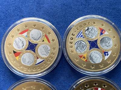 《竞宝斋》第410场 周日，周一，2场连拍 （全场包邮） 六枚一组 庆祝欧元20周年 克朗型纪念章 2022年是欧元之年