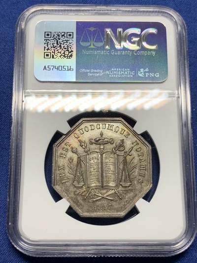 《竞宝斋》第410场 周日，周一，2场连拍 （全场包邮） NGC MS62 法国1837年维埃纳公证人八角银章，少见款