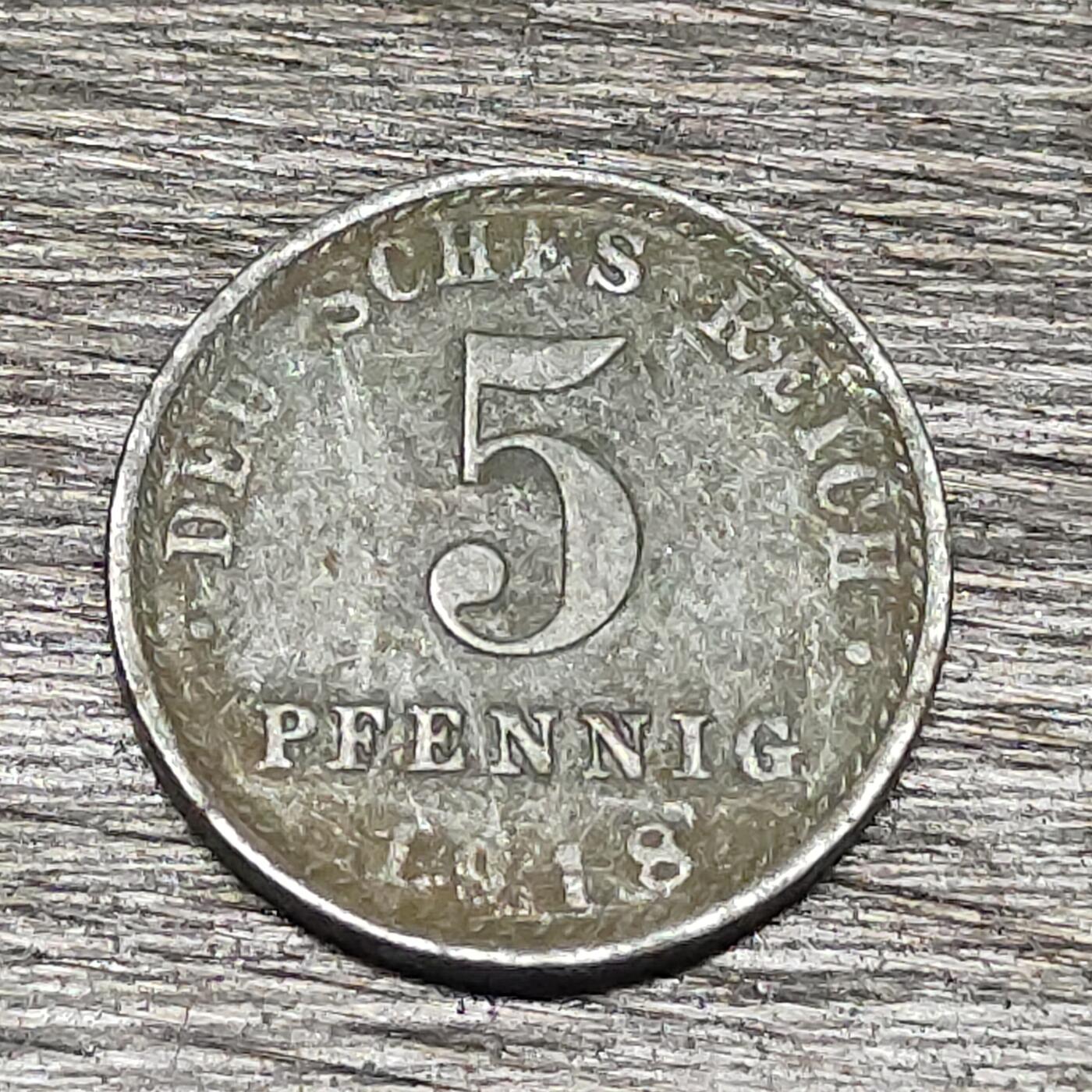 【铜匠收藏】★第130场★散币场，无佣金，30包邮。不满30元，支付5元运费。《接受代拍 代送NGC评级》 德国 1918年 5芬尼 A版 长翅