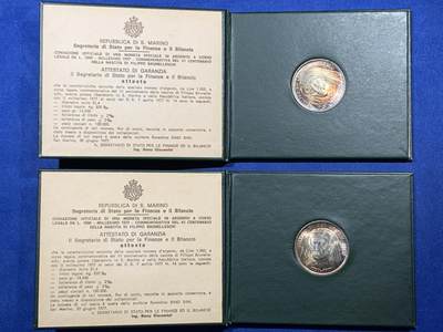 《竞宝斋》第410场 周日，周一，2场连拍 （全场包邮） 卡装两枚一组 圣马力诺1977年布鲁内莱斯基诞辰600周年1000里拉纪念银币