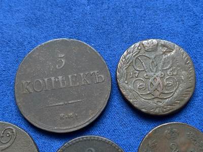 《竞宝斋》第410场 周日，周一，2场连拍 （全场包邮） 5枚一组 沙俄铜币（1798年2戈比，1836年双头鹰5戈比，1761年圣骑士屠龙戈比，1813年2戈比，1841年2戈比）