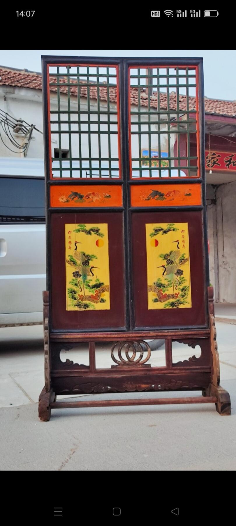 清未，落地大插屏 纯手工画松鹤延年 栩栩如生.十分精美. 品相完美.可用可藏