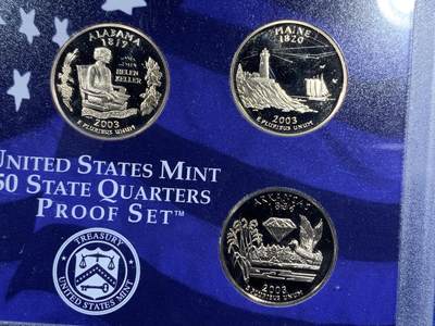 《竞宝斋》第410场 周日，周一，2场连拍 （全场包邮） 美国2003年精制套币+精制州币5枚套盒证全