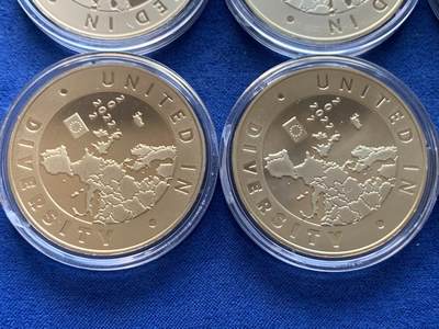 《竞宝斋》第410场 周日，周一，2场连拍 （全场包邮） 六枚一组 庆祝欧元20周年 克朗型纪念章 2022年是欧元之年