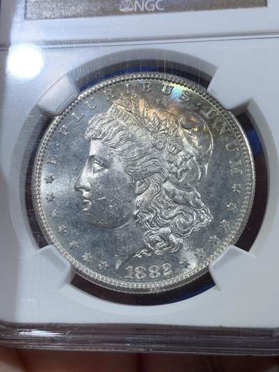 《竞宝斋》第410场 周日，周一，2场连拍 （全场包邮） NGC MS63 美国1882-s摩根 五彩包浆