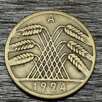 【铜匠收藏】★第130场★散币场，无佣金，30包邮。不满30元，支付5元运费。《接受代拍 代送NGC评级》 - 德国魏玛共和国 1924年 5芬尼 A厂 铜币