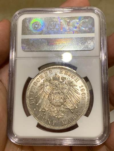 《竞宝斋》第410场 周日，周一，2场连拍 （全场包邮） 亚军分 NGC MS64 德国1902年威廉二世5马克大银币 经典品种 上BU很难