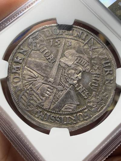 《竞宝斋》第410场 周日，周一，2场连拍 （全场包邮） NGC UNC 德国 1630 萨克森 1/2泰勒银币 所见该品种打制最好的一枚