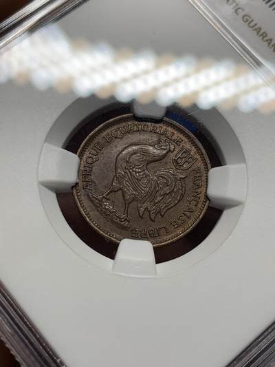 《竞宝斋》第410场 周日，周一，2场连拍 （全场包邮） NGC MS62BN 法属赤道非洲 1943年 50分红铜币