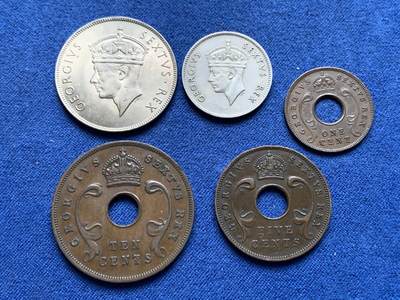 《竞宝斋》第410场 周日，周一，2场连拍 （全场包邮） 五枚一组 英属东非1949-1952年乔治六世