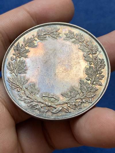 《竞宝斋》第410场 周日，周一，2场连拍 （全场包邮） 瑞士19世纪日内瓦艺术协会银章 大版 32.9克 45.5mm