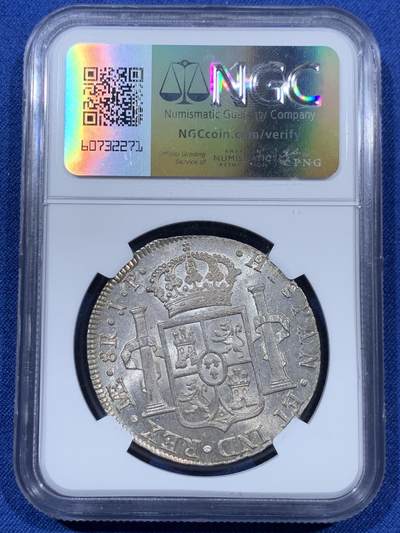 《竞宝斋》第410场 周日，周一，2场连拍 （全场包邮） NGC MS63 西属秘鲁 1820 LIMA JP 费七人像双柱 8瑞尔 双面深打