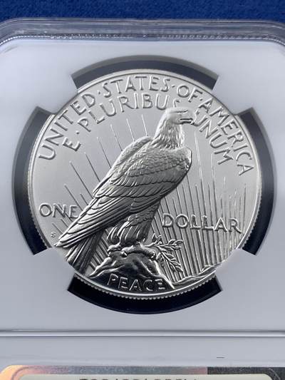《竞宝斋》第410场 周日，周一，2场连拍 （全场包邮） NGC PF70UC 美国2023年和平银元反向精制1美元纪念银币，PROOF反向精制币，高浮雕设计，币面清爽干净又漂亮，打制精美，状态一流，冠军分。