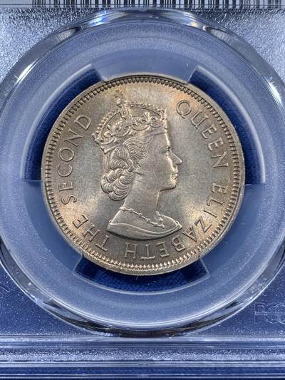 《竞宝斋》第410场 周日，周一，2场连拍 （全场包邮） PCGS MS64 香港1960年一元，伊丽莎白二世圆饼一元首年份