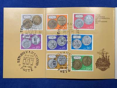 《竞宝斋》第410场 周日，周一，2场连拍 （全场包邮） 原盒证书 圣马力诺1972年8枚封装套币 其中一枚500里拉是银币 证书里带全套72年邮票8张 非常稀少