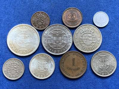 《竞宝斋》第410场 周日，周一，2场连拍 （全场包邮） 10枚一组 葡属安哥拉1952-1974年 含两枚银币