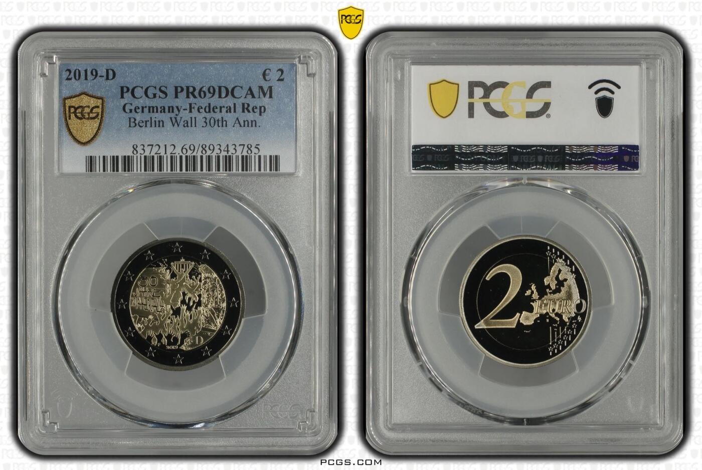 S&S Numismatic世界钱币-拍卖 第113期  获奖币*德国2019年 推倒柏林墙30周年 2欧元双色精制纪念币 PCGS PR69DCAM