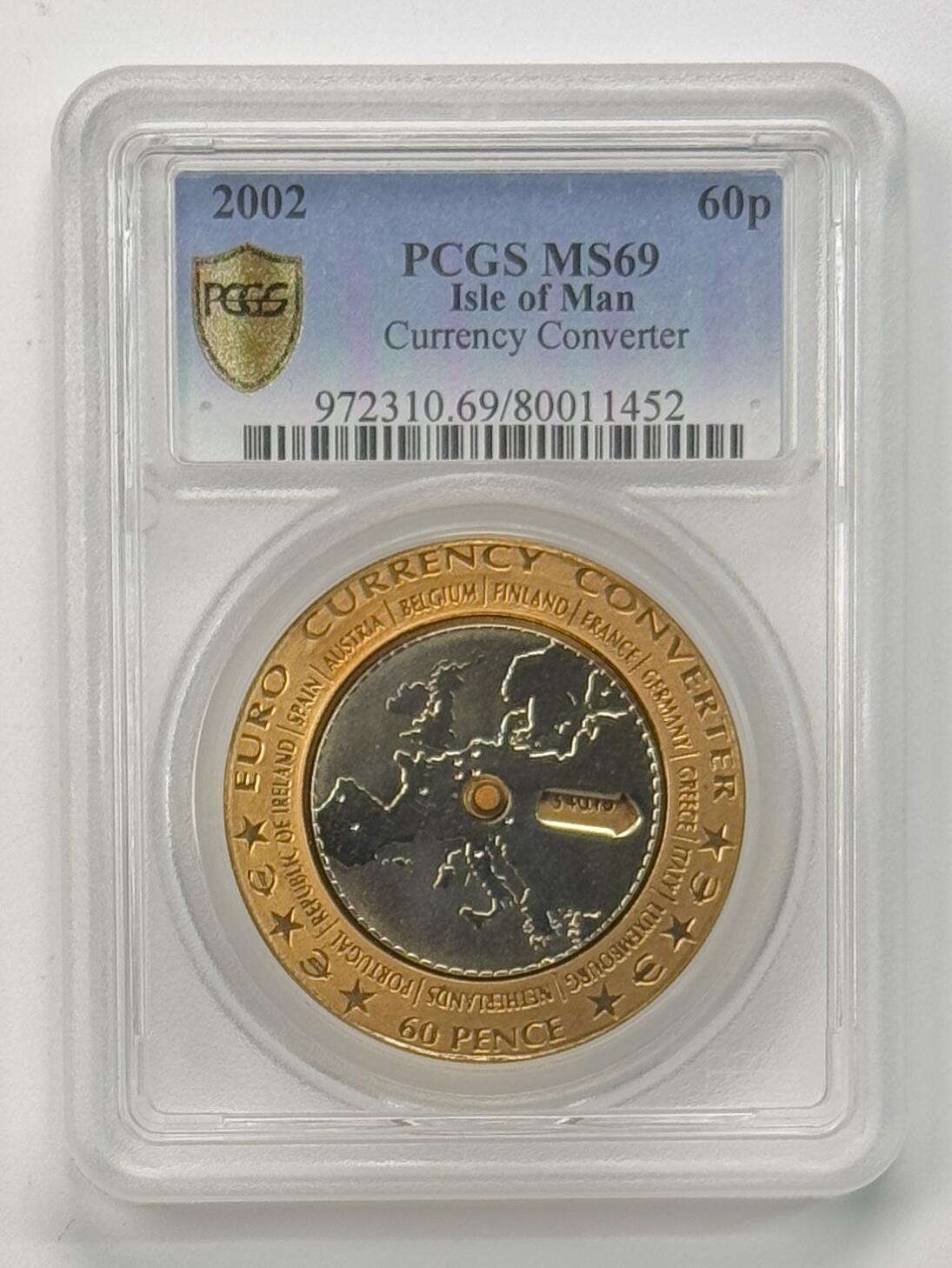 S&S Numismatic世界钱币-拍卖 第113期  获奖币*马恩岛2002年 欧洲货币转换器 60便士双色纪念币PCGS MS69冠军分