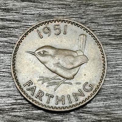 【铜匠收藏】★第130场★散币场，无佣金，30包邮。不满30元，支付5元运费。《接受代拍 代送NGC评级》 - 英国 1951年 1法新 铜币 乔治六世