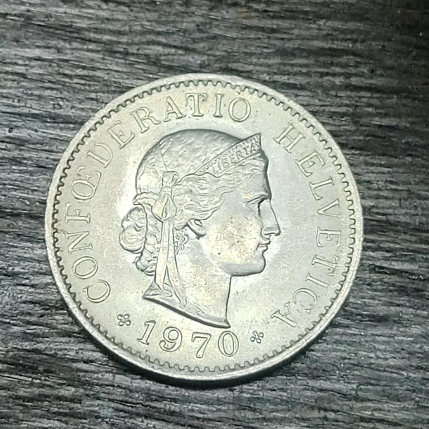 【铜匠收藏】★第130场★散币场，无佣金，30包邮。不满30元，支付5元运费。《接受代拍 代送NGC评级》 1970年 瑞士 5分