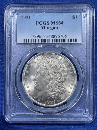 《竞宝斋》第410场 周日，周一，2场连拍 （全场包邮） 两枚一组 PCGS MS64 美国1921年摩根银元
