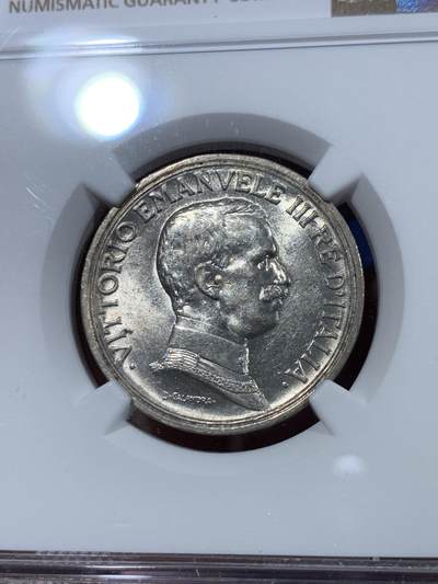 《竞宝斋》第410场 周日，周一，2场连拍 （全场包邮） NGC MS61 意大利 1916 马车 2里拉 银币 埃马努埃莱三世