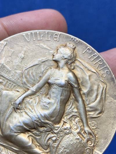 《竞宝斋》第410场 周日，周一，2场连拍 （全场包邮） 名家名作Prudhomme1926年巴黎国际航海展览镀金银章 丰饶角2银 好品 稀有 61.7克 49.9mm