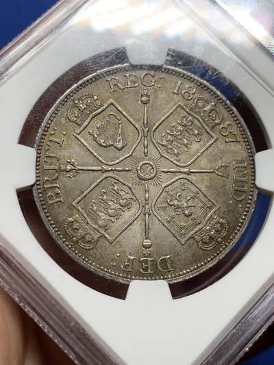 《竞宝斋》第410场 周日，周一，2场连拍 （全场包邮） NGC MS63 英国1887年维多利亚高冠双弗洛林4S银币 高分罗马1版本