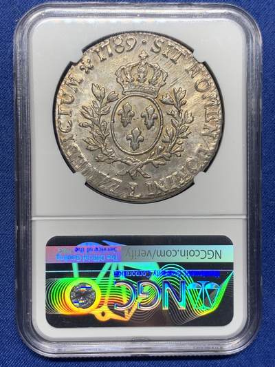 《竞宝斋》第410场 周日，周一，2场连拍 （全场包邮） NGC AU58 法国 1789年L 大革命年份路易十六埃居大银币，老色浆带彩