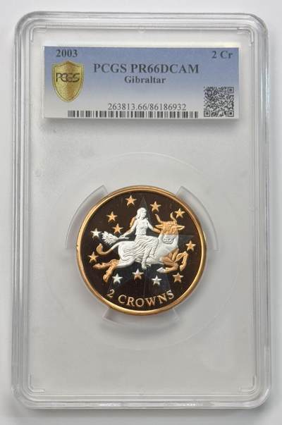 S&S Numismatic世界钱币-拍卖 第113期  - 直布罗陀2003年 欧元一周年 2克朗银+铜双色精制纪念币 PCGS PR66DCAM