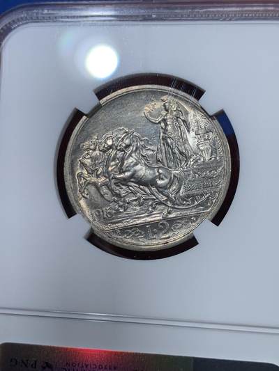 《竞宝斋》第410场 周日，周一，2场连拍 （全场包邮） NGC MS61 意大利 1916 马车 2里拉 银币 埃马努埃莱三世