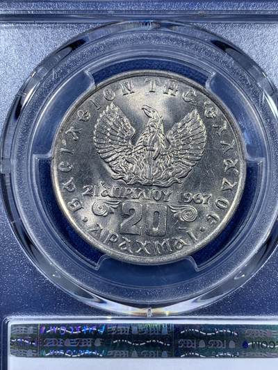 《竞宝斋》第410场 周日，周一，2场连拍 （全场包邮） PCGS MS66 希腊1973年月亮女神20德拉克马 车轮光状态漂亮！高分！
