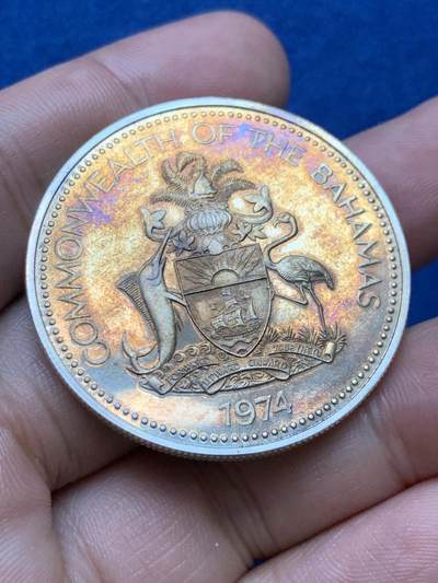 《竞宝斋》第410场 周日，周一，2场连拍 （全场包邮） 巴哈马1974年火烈鸟2元 银币 925银