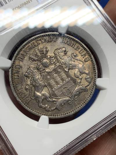 《竞宝斋》第410场 周日，周一，2场连拍 （全场包邮） NGC AU58 德国1909年汉堡双狮3马克银币