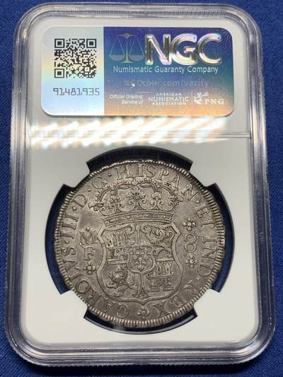 《竞宝斋》第410场 周日，周一，2场连拍 （全场包邮） NGC XF45 墨西哥 1768年MO MF 地球双柱大银币 有分老包浆状态好