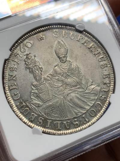 《竞宝斋》第410场 周日，周一，2场连拍 （全场包邮） NGC MS62 神圣罗马帝国 1760年 萨尔茨堡主教区 泰勒大银币 底板光洁 高点也保存的非常好