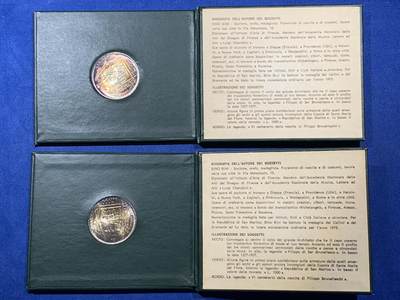 《竞宝斋》第410场 周日，周一，2场连拍 （全场包邮） 卡装两枚一组 圣马力诺1977年布鲁内莱斯基诞辰600周年1000里拉纪念银币